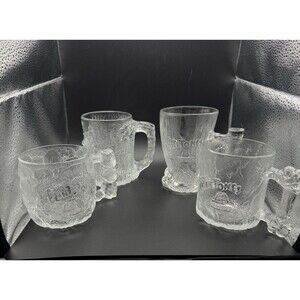 1993 McDonalds Flintstones Glass Mugs Set 4 RocDonalds Vintage